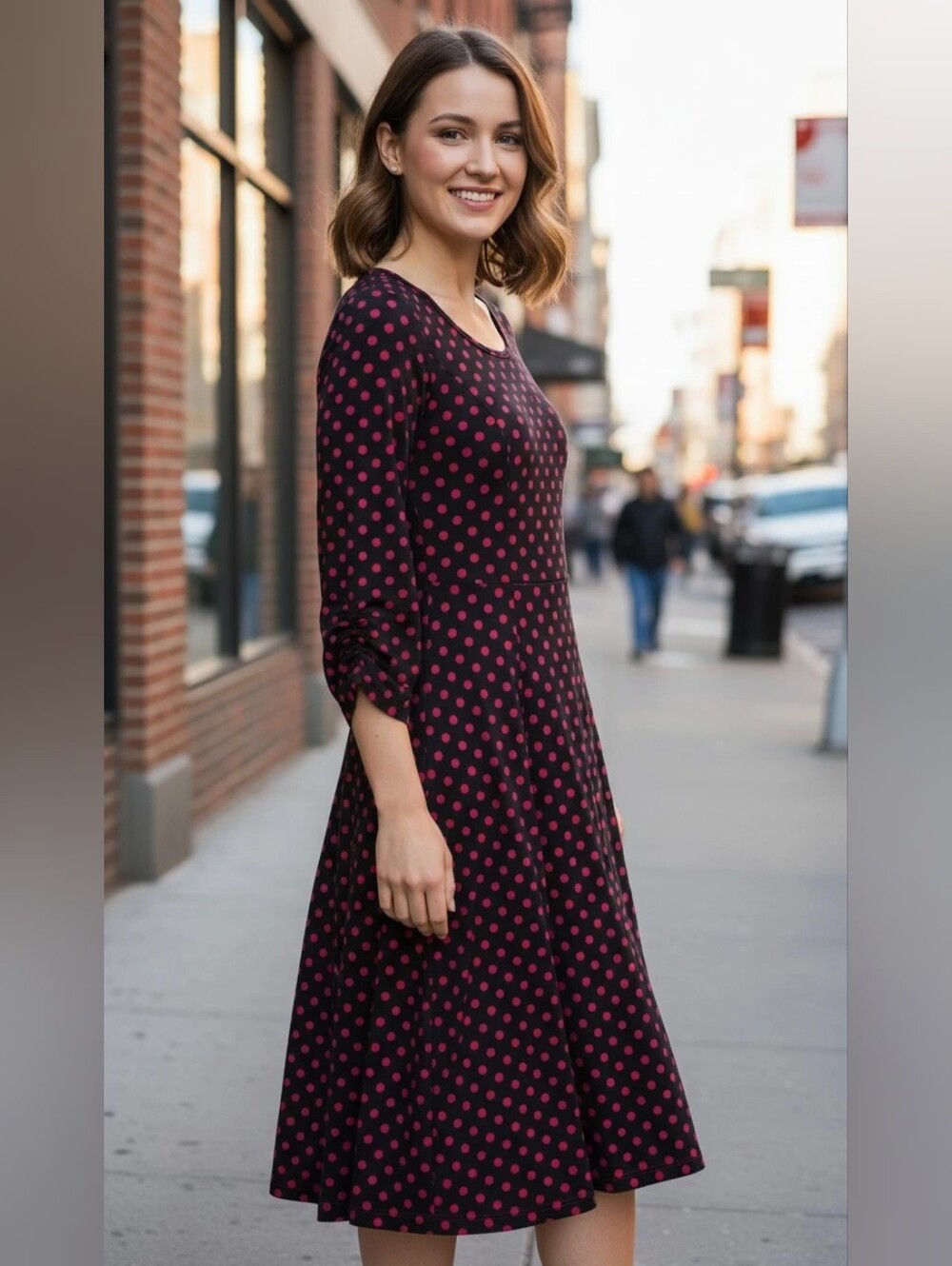 Jenne For Nina Leonard Polka Dot Swing Tail Dress Red On Black Large